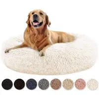 Sonstiges Hondenbed, donutvorm, rond, zacht, pluizig, antislip, afneembaar, wasbaar, wit, 80x80x20 cm