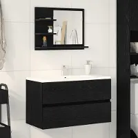 Merkloos Spiegel voor de badkamer, met houtsnijwerk, 60x10,5x45 cm, met opbergplank