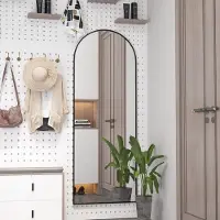 Merkloos Spiegel voor aan de muur, aluminium frame, gebogen, 162 x 53 cm, spiegels voor het hele lichaam, geschikt voor de slaapkamer