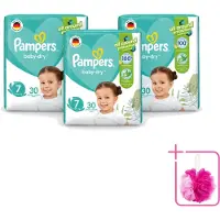 Pampers 3 x – Luiers – Active Baby Dry Maat 7 – 30 Luiers - Bulkverpakking - Luiers voor baby - Douchemop - Droge luiers