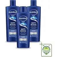 Andrélon 3 x – Shampoo – Anti Roos Men – 400 ml - Grootverpakking - Vaatwasstrips - Anti-roos Shampoo - Roosvrij Haar - Mannelijke Haarverzorging - Droge Hoofdhuid - Gevoelige Hoofdhuid