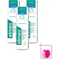 Elmex 3 x - Tandpasta - Sensitive Whitening - Triple Protection - 75 ml - Bulkverpakking - Gevoelige tanden - Douchemop - Tandpasta