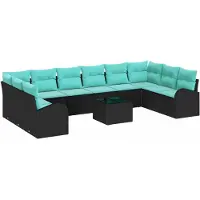 vidaXL Tuinset met 11 onderdelen, zwart en turquoise, van polyrotan