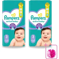 Pampers 2 x – Luiers – Active Baby Maat 3 – 54 Luiers - Bulkverpakking - Baby luiers - Douchemop - Droge nachten