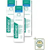Elmex 3 x - Tandpasta - Sensitive Whitening - Triple Protection - 75 ml - Wasstrips - Gevoelige Tanden - Tandpasta - Witte Glimlach - Mondgezondheid - Bacteriën Bestrijden