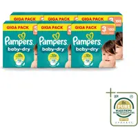 Pampers 6 x – Luiers – Baby Dry Maat 3 – 150 Luiers - Wasstrips - Baby-dry Luiers - Lekken Voorkomen - Droge Nachten - Comfortabele Luiers - Stop En Bescherm Pocket