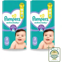 Pampers 2 x – Luiers – Active Baby Maat 3 – 54 Luiers - Wasstrips - Baby Luiers - Droge Nachten - Luchtdoorlatende Luiers - Vocht Absorberende Luiers - Baby Droogte