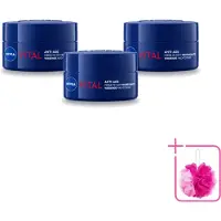 Nivea 3 x - Nachtcrème - VITAL Anti-Rimpel Herstellend - Voor rijpe huid - Met Vitamine F, Teunisbloemolie & Calcium - 50 ml - Bulkverpakking - Nachtcrème - Douchemop - Anti-rimpel