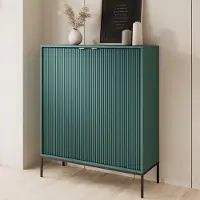 Ravio Moderne, groen gekleurde, geribbelde hoge commode, model KIOTO KW2D, zwart frame, kast, hoge kast