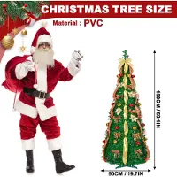 XMTECH Kerstboom, opklapbaar, 150 cm, donkergroen, kunstmatige dennenboom met 100 LED-lampjes (8 modi), inklapbare kerstboom met rood-gouden decoratie, geschikt voor kerstdecoratie binnen en buiten
