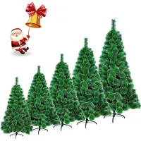 XINZI 240 cm kunstkerstboom, PVC – Vlamvertragend, groene dennennaalden (met sneeuweffect), metalen voet, snelle montage