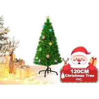 XINZI Kunstkerstboom 120cm met LED-verlichting en sneeuwvlokken - Kerstboom met vezeloptiek en kleurverandering, kerstboom, decoratieve boom, kunstboom, kleurrijke vezeloptiek