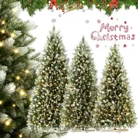 XINZI 225 cm automatische kerstboom (PVC/PE) – Nordmannspar, sneeuweffect, verlichting, houten voet, moeilijk ontvlambaar