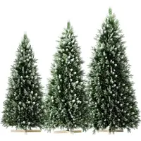 JOIEYOU Kunstkerstboom, 225 cm, PVC+PE kunststof, groene dennenboom met sneeuweffect, kruisvormige houten voet en snel opklapbaar systeem, kerstdecoratie, kerstboom voor kantoor of thuis