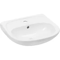 VBChome Mini wastafel voor aan de wand, 50 x 42 cm, keramisch wastafel voor gastentoilet met overloop en kraangat, wit
