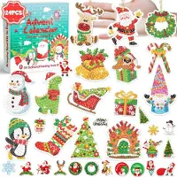Dripio Diamond Painting Adventskalender 2024, 24 sleutelhangers, 50 stickers