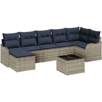 vidaXL Tuinbank Set met kussen 8 pcs Grijs Poly rattan