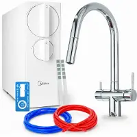 ARI Omgekeerde osmose waterfilterset, 800 GPD, 360 graden draaibaar, mengkraan met twee handgrepen, keramische filterpatroon, installatie met één gat, verchroomd messing, chroom