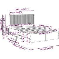 vidaXL Bedframe met opbergruimte en hoofdeinde, zwart, 140 x 200 cm