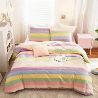 OEM Set beddengoed voor kinderen, gemaakt van katoen, met regenboogstrepen, bestaande uit een dekbedovertrek van 135 x 200 cm en een kussensloop van 80 x 80 cm