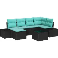 vidaXL Tuinset met 6 zitplaatsen, zwart en turquoise, van polyrotan