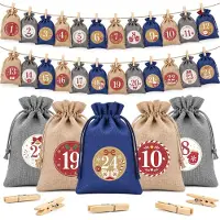 Dripio Adventskalender met 24 jute zakjes van 15x20 cm, inclusief klemmetjes