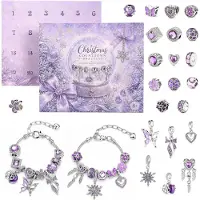 Merkloos Adventskalender 2026, 24 vakjes, doe-het-zelf armbandenset, sieraden voor Kerstmis