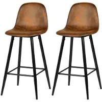 Dripio Set van 2 barkrukken met voetsteun, hoogte 76 cm, vintage stijl, suède bekleding, metalen poten