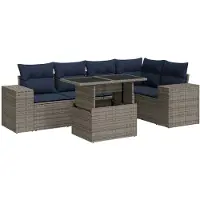 vidaXL 6-delige tuinmeubelset met kussens, zwart, polyrotan