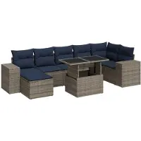 vidaXL 8-delige tuinmeubelset met kussens, grijs, polyrotan, acaciahout