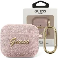 GUESS Obal Gua3Sasmp voor AirPods 3, roze/roze saffiano, Script Metal collectie
