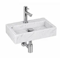 FortiFura Fuente fonteinset – rechthoekig – 38x24x8 cm – marmer wit – chromen kraan SW696234/SW696209/SW696219/SW451336