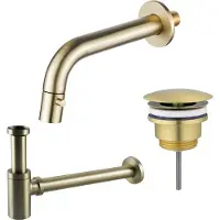 FortiFura Calvi Fonteinkraanset - inbouw - uitloop 18cm - inkortbaar - sifon - always open plug - PVD - geborsteld messing (goud) SW1108830/SW696208/SW696218