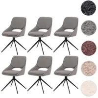 Mendler Set van 6 eetkamerstoelen HWC-N73, keukenstoel, draaibaar met automatische terugdraaimechanisme, bekleding: boucle stof/textiel (540g/m²), kleur: grijs