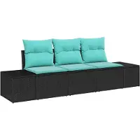 vidaXL Tuinset met 3 zitplaatsen, zwart en turquoise, van polyrotan