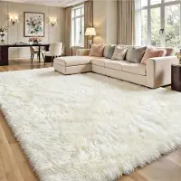 Merkloos Omgoods - Beige Hoogpolig Vloerkleed 160x230 cm - Wasbaar en Fluffy