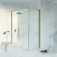 FortiFura Galeria Douchecabine - 70x180x200cm - profiel veiligheidsglas - antikalk - PVD - geborsteld messing (goud) SW1122476/SW797920/SW797910