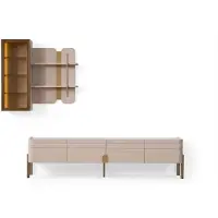 AEA TV-Wohnwand Beige MDF Edelstahl Modern Einfarbig TV-Lowboard Wandregal