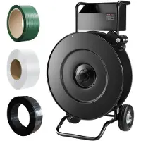 OEM VEVOR transportwagen, geschikt voor PET-/PP-/stalen omwikkelrollen met een kernmaat van 203/406 mm, robuuste omwikkelspoeler met verbeterde trommelrem, geïntegreerd, ruim opbergvak voor gereedschap