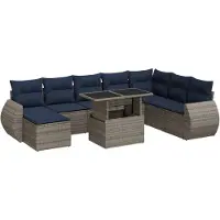 vidaXL 9-delige tuinmeubelset met kussens, grijs, polyrotan, acaciahout