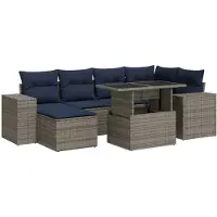 vidaXL 9-delige tuinmeubelset met kussens, grijs, polyrotan, acaciahout
