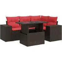 vidaXL 5-delige Loungeset met kussens poly rattan acacia bruin
