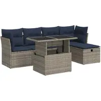 vidaXL 6-delige tuinmeubelset met kussens, grijs, polyrotan, acaciahout