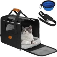 OEM Reistas voor honden en katten, ademende transporttas met verstelbare schouderband, inklapbare bescherming en een zacht kussen, geschikt voor grote honden en puppy's tot 7 kg, zwart