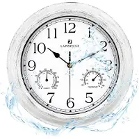 Dripio Wandklok, 30 cm, waterdicht, met thermometer en hygrometer, vintage-stijl