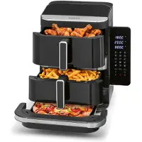 Gourmet Maxx FryUp3 Verticale heteluchtfriteuse 3 kamers | Airfryer XXL PFAS-vrij | heteluchtfriteuse XXL 12,4 l + ovenlade voor pizza enz. | Air Fryer heteluchtfriteuse SuperClear led-touchdisplay