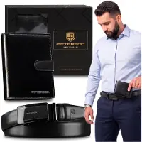 Sarcia.eu Peterson CADEAUSETP: Leren RFID Portemonnee + herenriem voor broeken VAN NATUURLIJK LEER