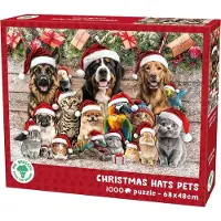 Broccoli Kerstpuzzel 1000 Stukjes - Puzzel Kerstmis Volwassenen - Christmas Hats Pets - Dieren met Kerstmuts - FSC - 68 x 48 cm - Legpuzzel Kerst