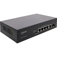 InLine PoE+ Gigabit netwerkschakelaar, 5 poorten (4x PoE+), 1x SFP, 1 Gb/s, voor gebruik op een bureau