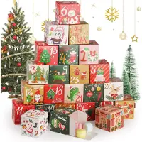 Merkloos Adventskalender 2024, 24 kartonnen doosjes, kleurrijk, voor kinderen, kerstdecoratie